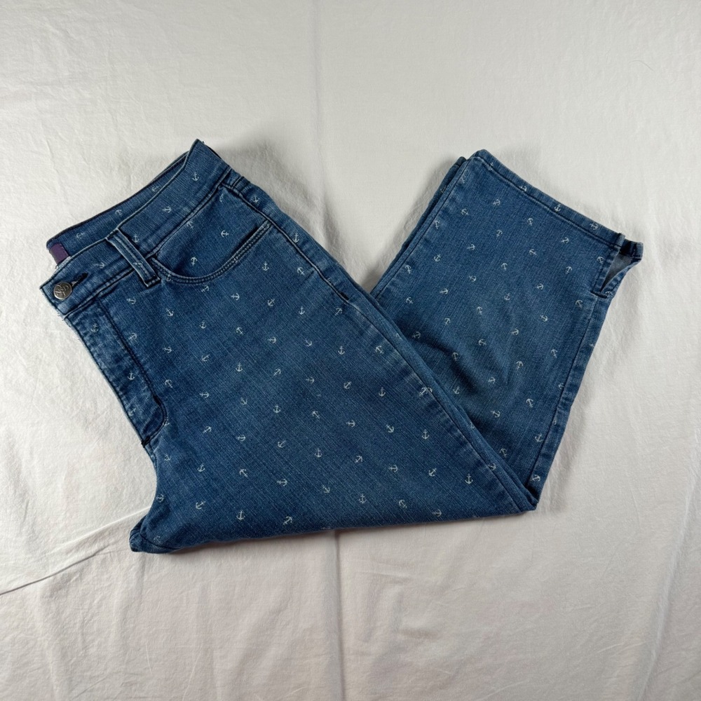 NYDJ Women's Size 10 Blue Anchor Print Lift Tuck Technology Crop  Denim Jeans